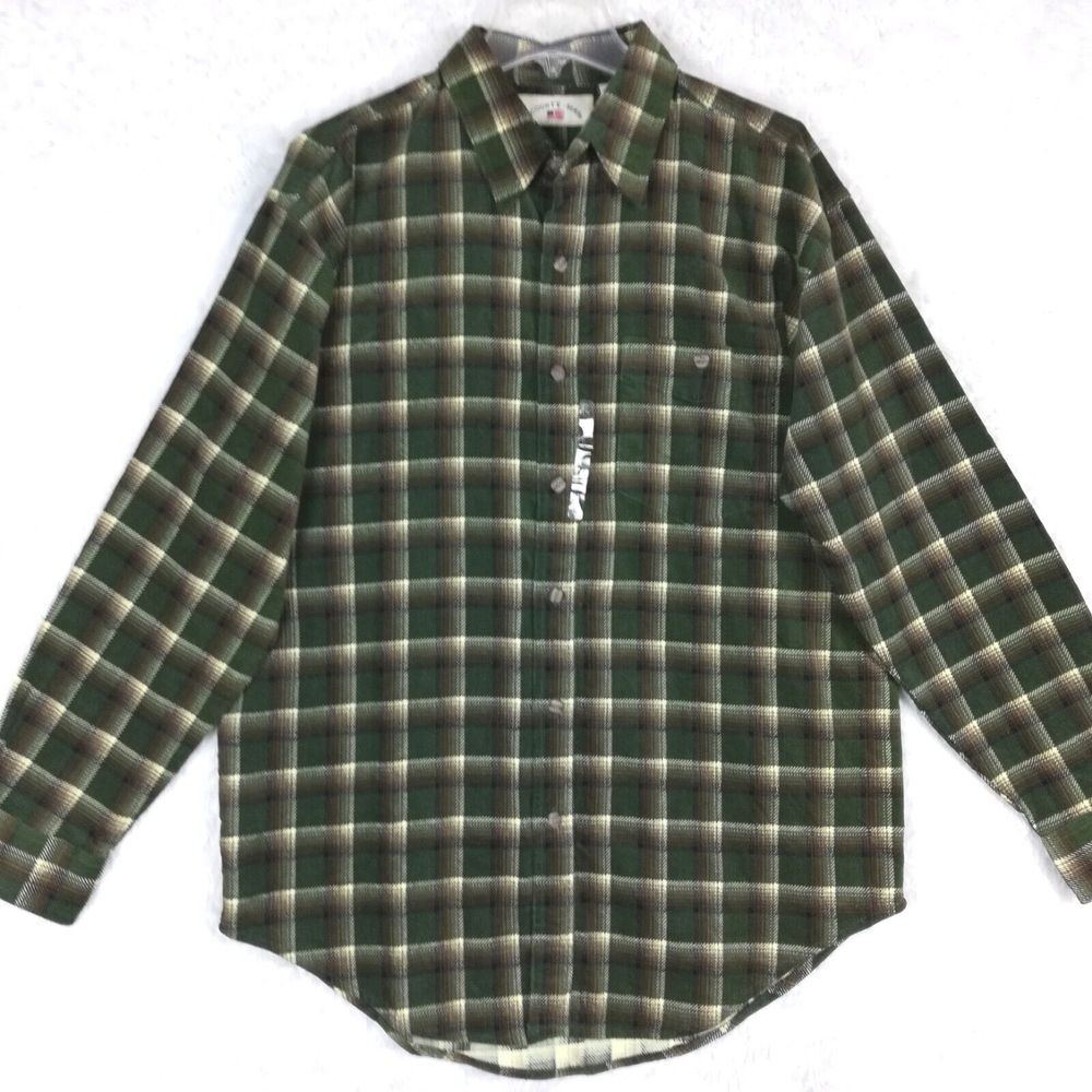 County Seat Mens Shirt Button‎ Up Green Plaid Heavy Duty Ribbed Texture L New